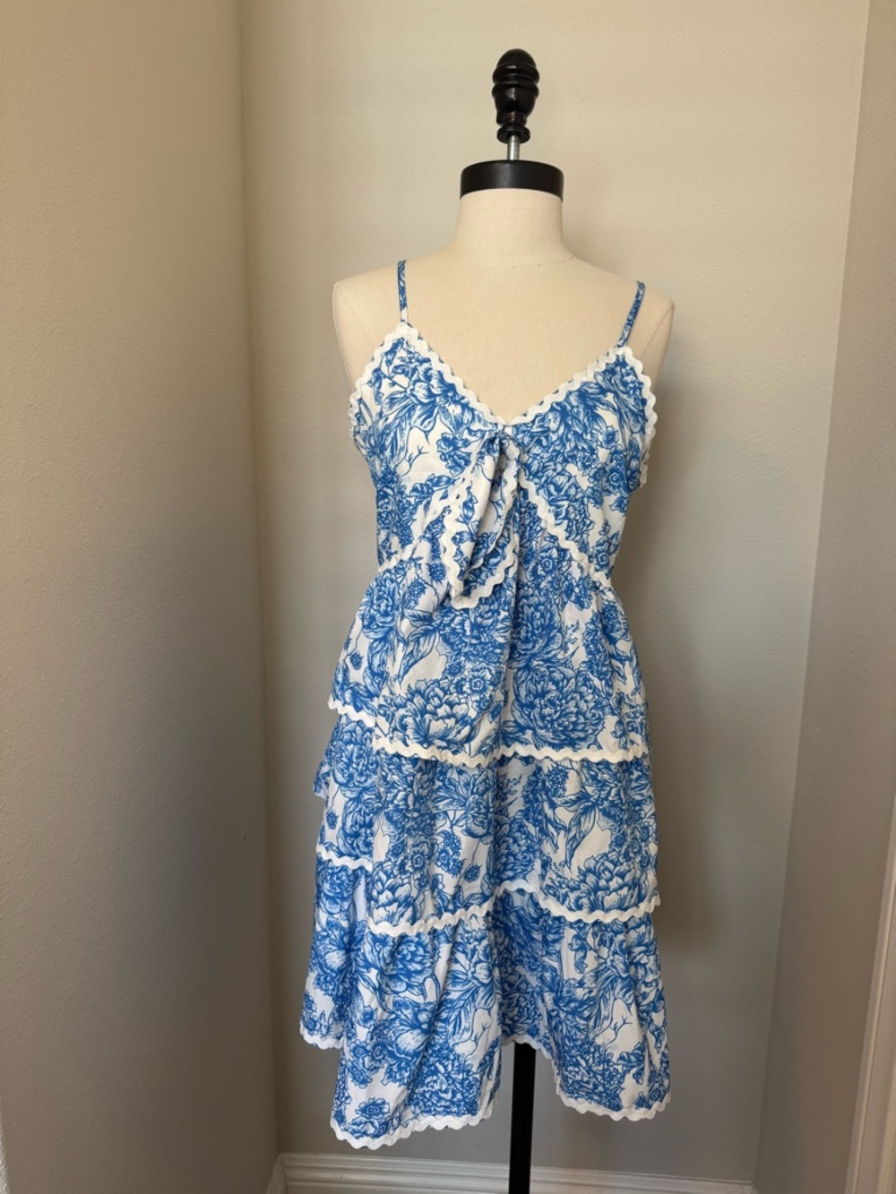 Simply Southern Blue & White Floral Tiered Mini Dress - Picture 2 of 10